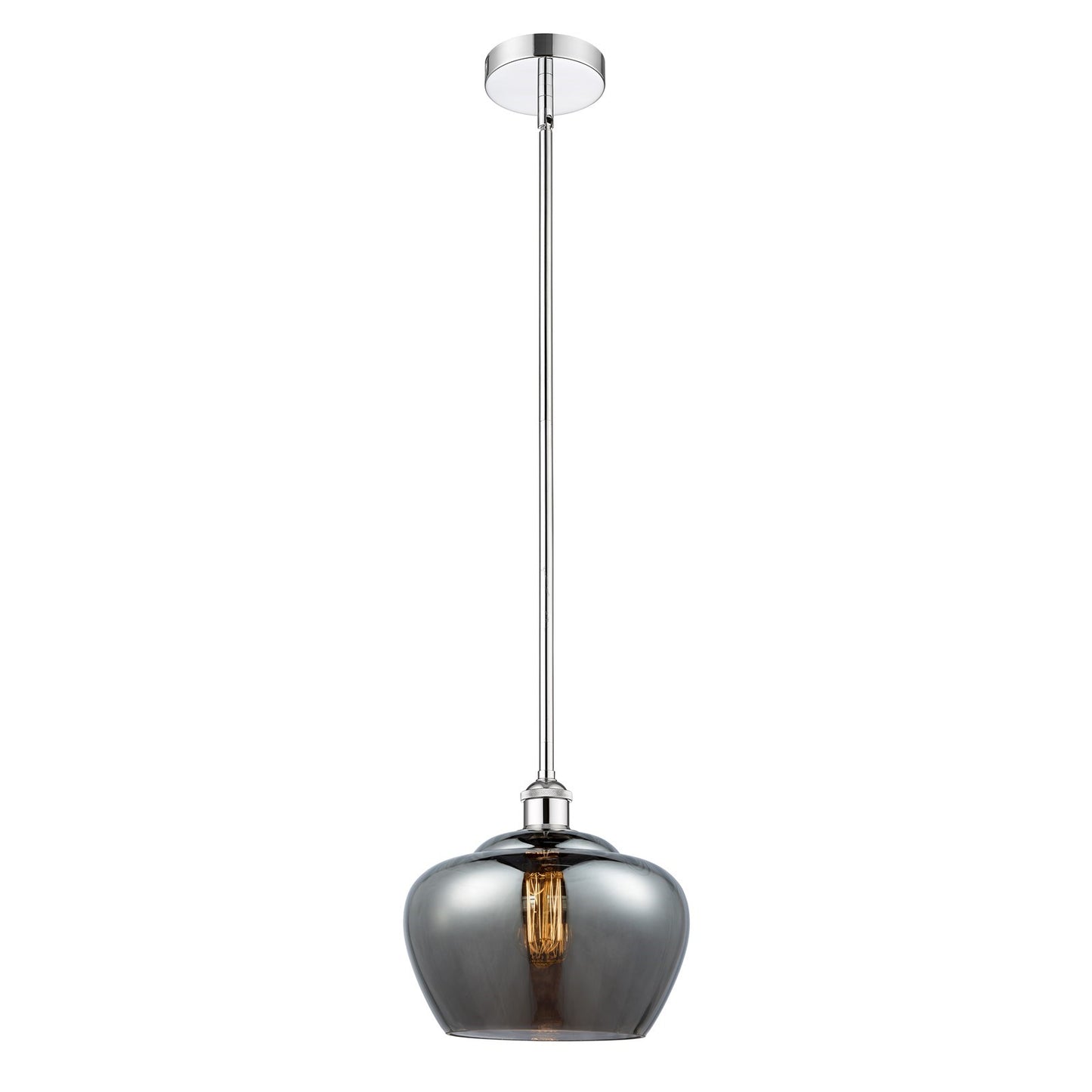 Innovations Fenton 11in 1-Light Mini Pendant | Industrial Polished Chrome and Light Smoke Ribbed Glass | Kitchen Island & Dining | Model 616-1S-PC-G93-L