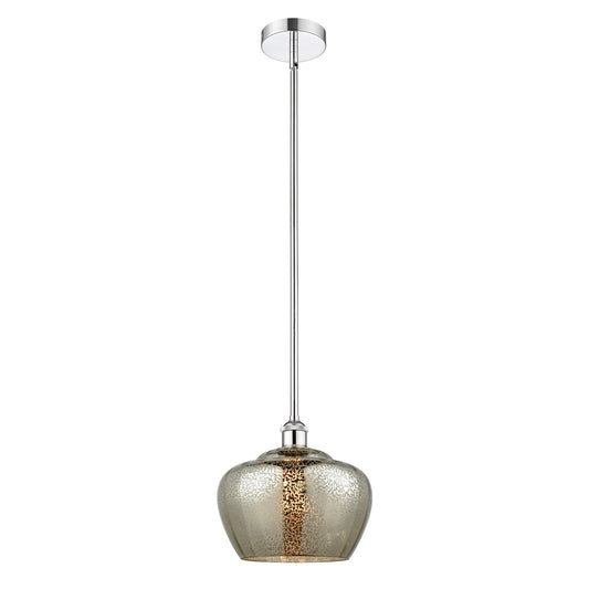 Innovations Fenton 11in 1-Light Mini Pendant | Industrial Polished Chrome Steel and Mercury Ribbed Glass | Kitchen Island & Dining | Model 616-1S-PC-G96-L