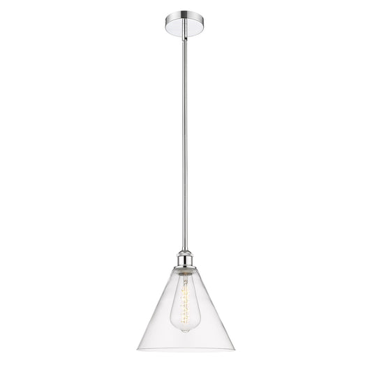 Innovations Berkshire 12in 1-Light Mini Pendant | Industrial Polished Chrome Steel and Clear Cone Glass | Kitchen Island & | Model 616-1S-PC-GBC-122
