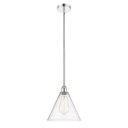 Innovations Berkshire 12in 1-Light Mini Pendant | Industrial Polished Chrome Steel and Seedy Glass | Kitchen Island & Dining | Model 616-1S-PC-GBC-124
