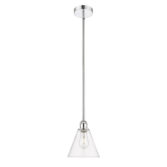 Innovations Berkshire 8in 1-Light Mini Pendant | Industrial Polished Chrome Steel and Clear Glass | Kitchen Island & Dining Room | Model 616-1S-PC-GBC-82