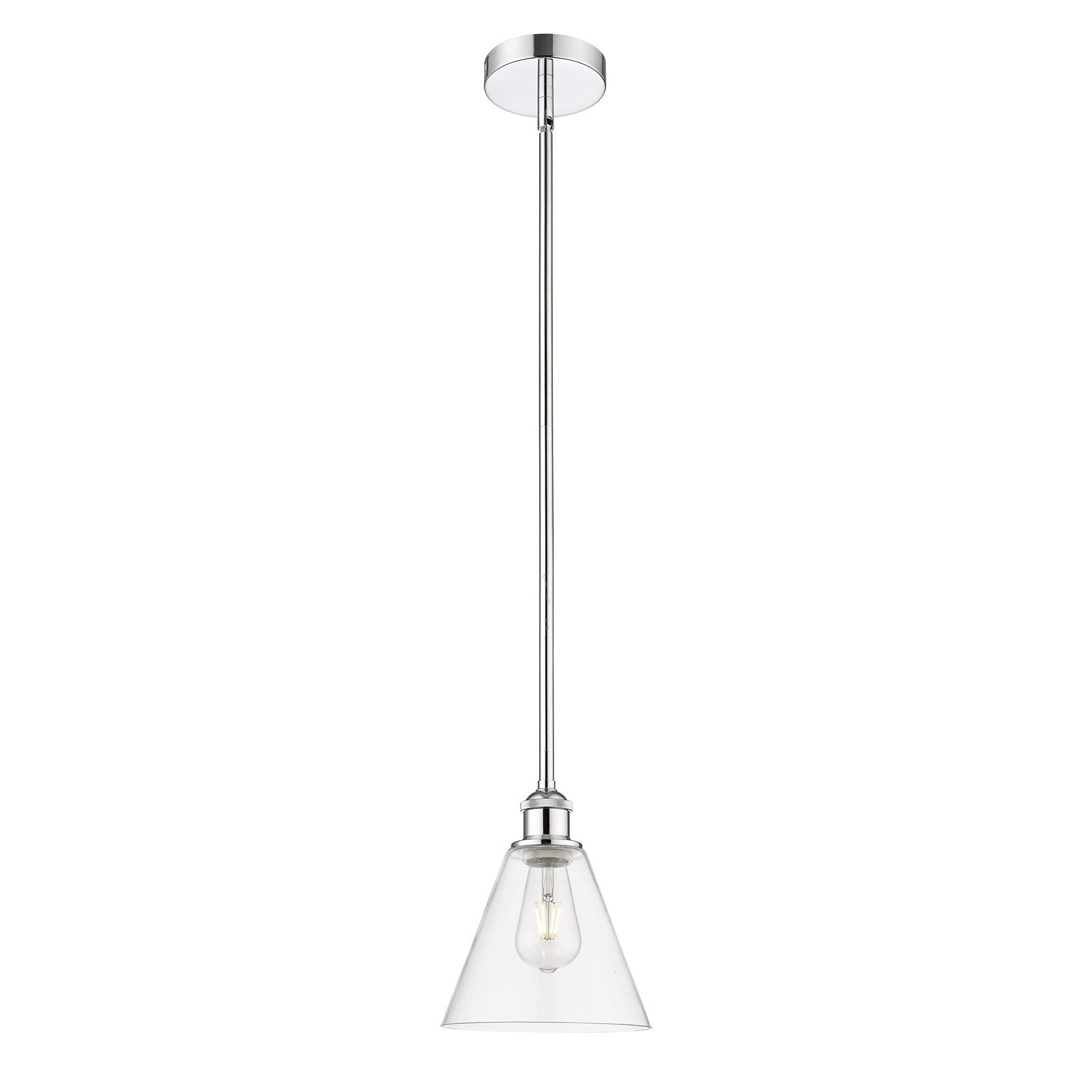 Innovations Berkshire 8in 1-Light Mini Pendant | Industrial Polished Chrome Steel and Clear Glass | Kitchen Island & Dining | Model 616-1S-PC-GBC-82-LED