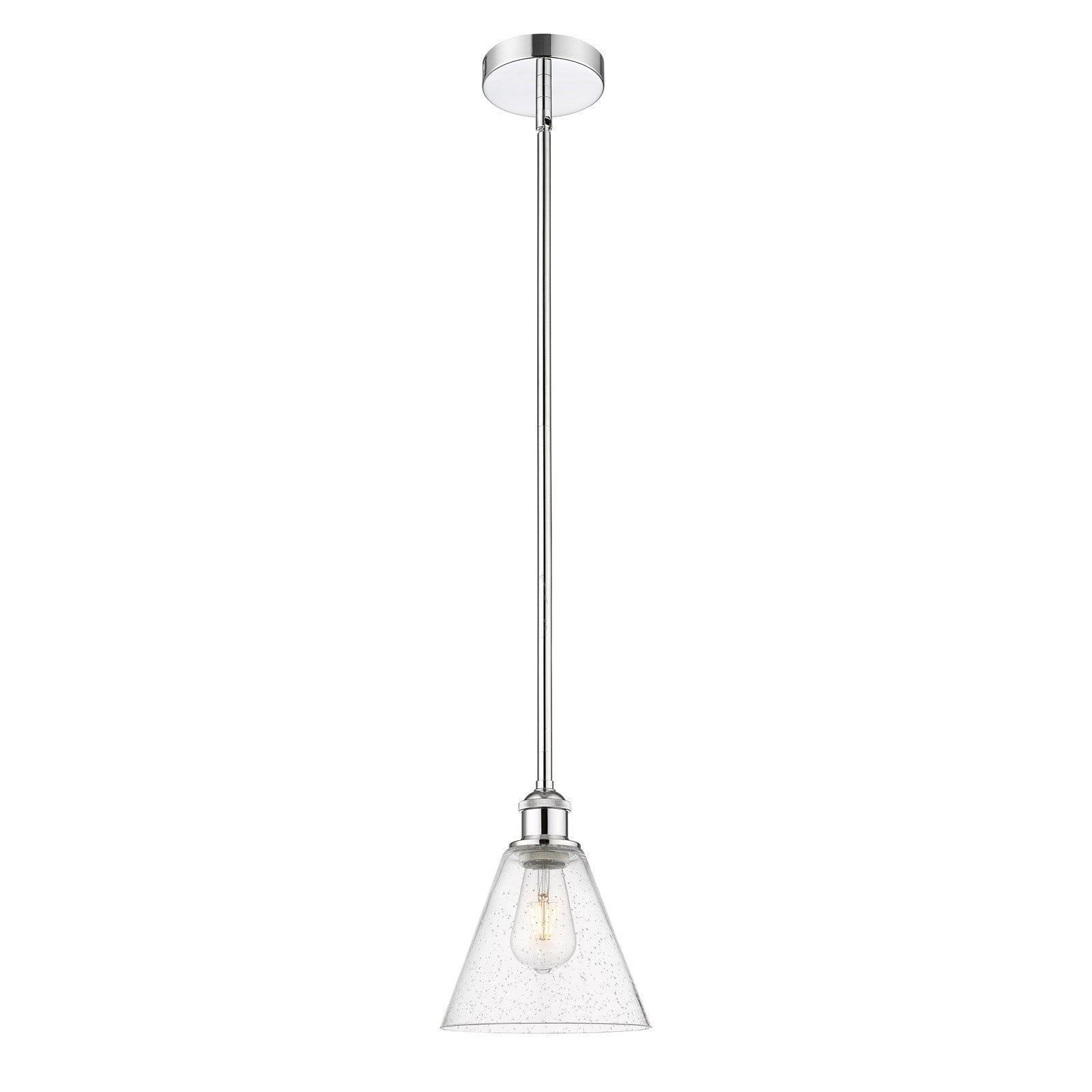 Innovations Berkshire 8in 1-Light Mini Pendant | Industrial Polished Chrome Steel and Seedy Glass | Kitchen Island & Dining | Model 616-1S-PC-GBC-84-LED