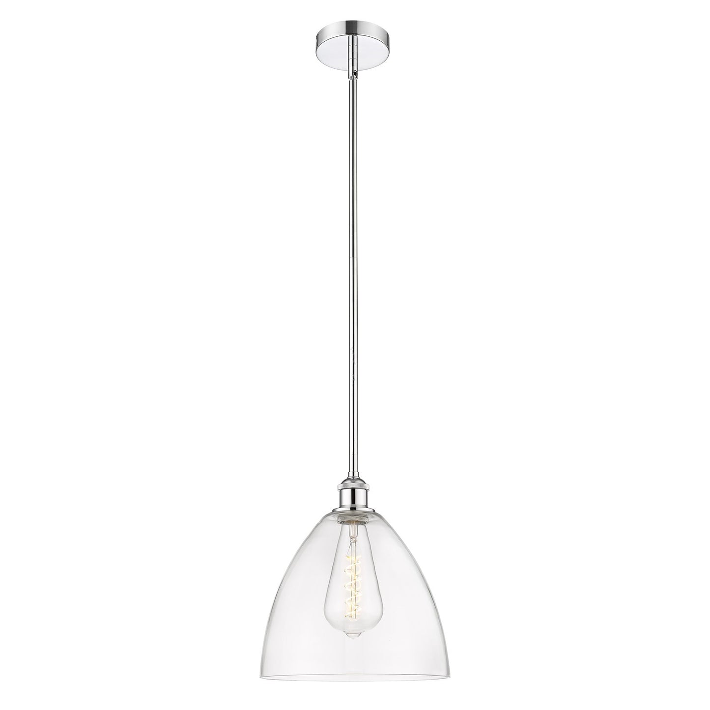 Innovations Bristol 12in 1-Light Mini Pendant | Industrial Polished Chrome Steel and Clear Glass | Kitchen Island & Dining Room | Model 616-1S-PC-GBD-122