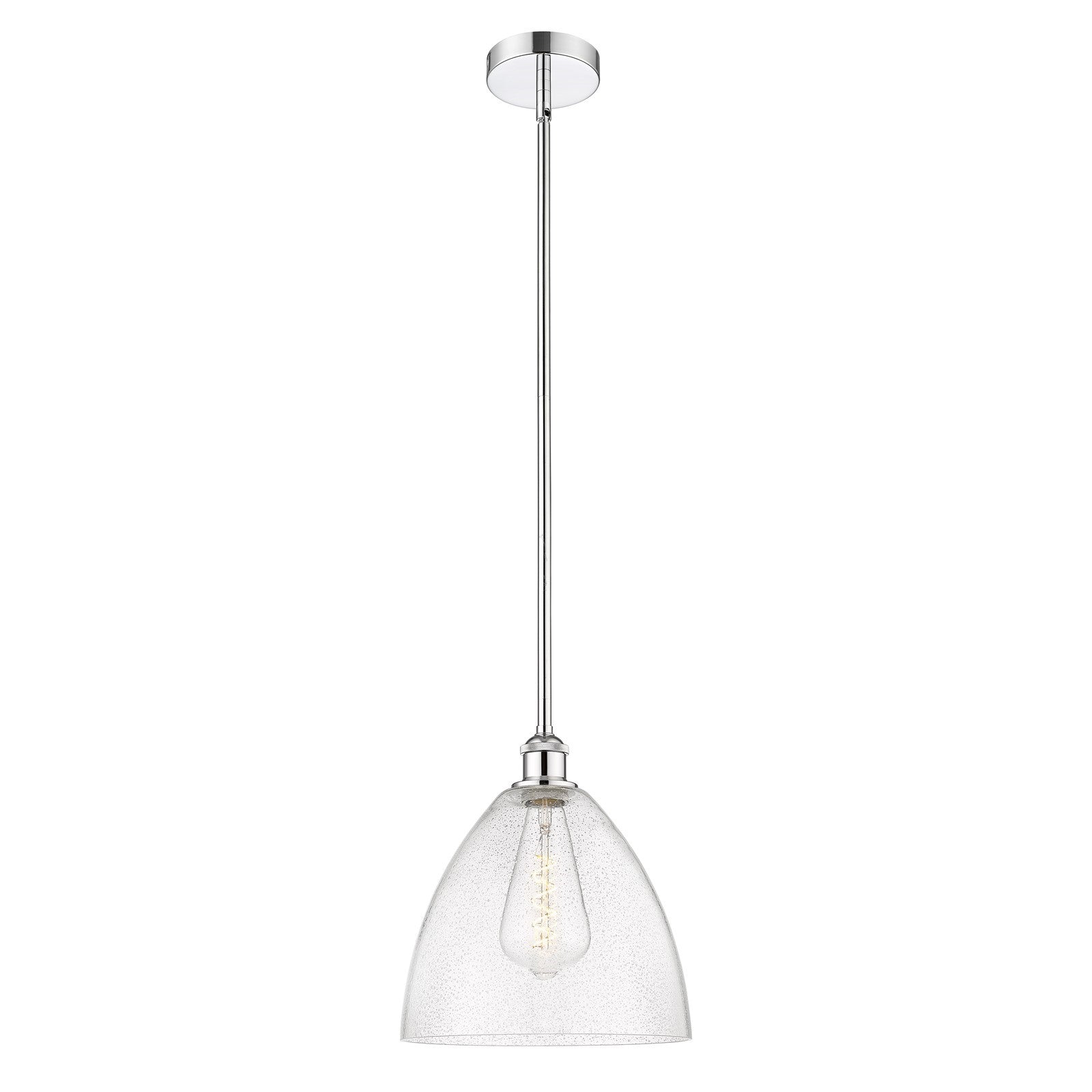 Innovations Bristol 12in 1-Light Mini Pendant | Industrial Polished Chrome Steel and Seedy Glass | Kitchen Island & Dining | Model 616-1S-PC-GBD-124-LED