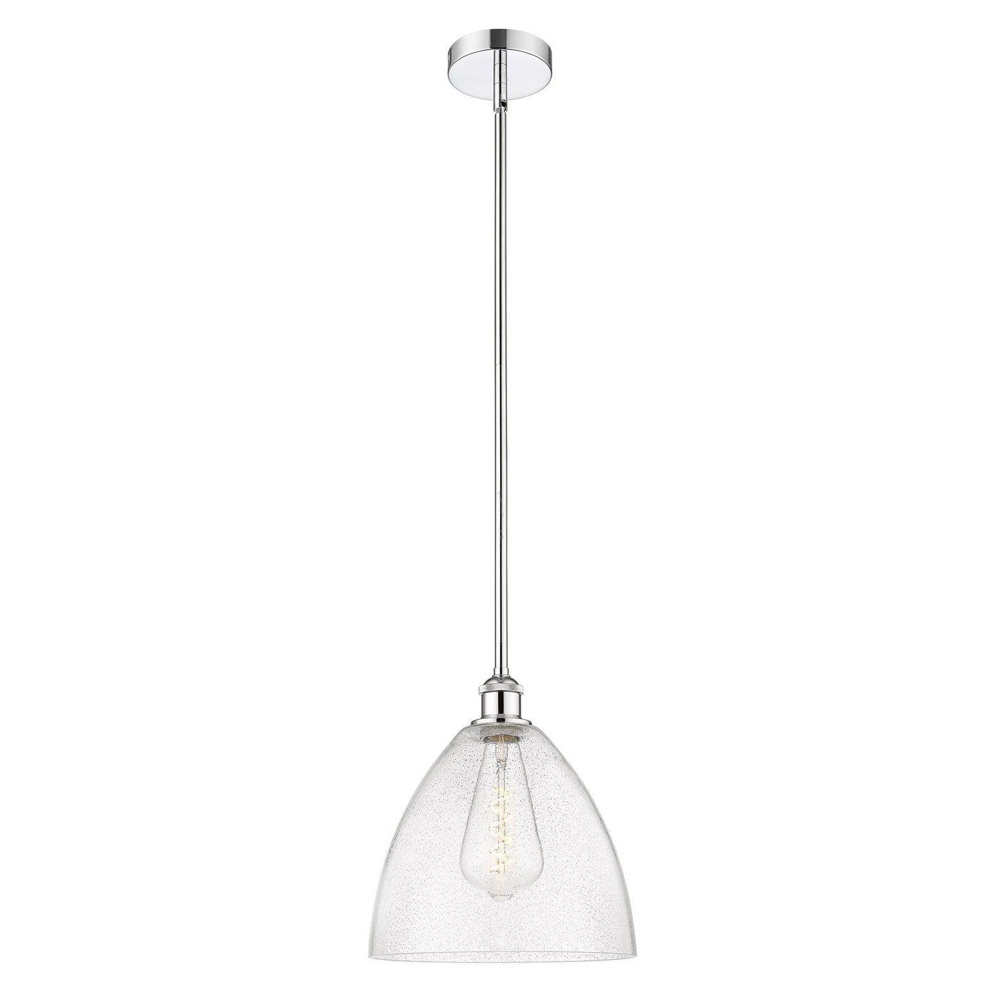 Innovations Bristol 12in 1-Light Mini Pendant | Industrial Polished Chrome Steel and Seedy Glass | Kitchen Island & Dining | Model 616-1S-PC-GBD-124-LED