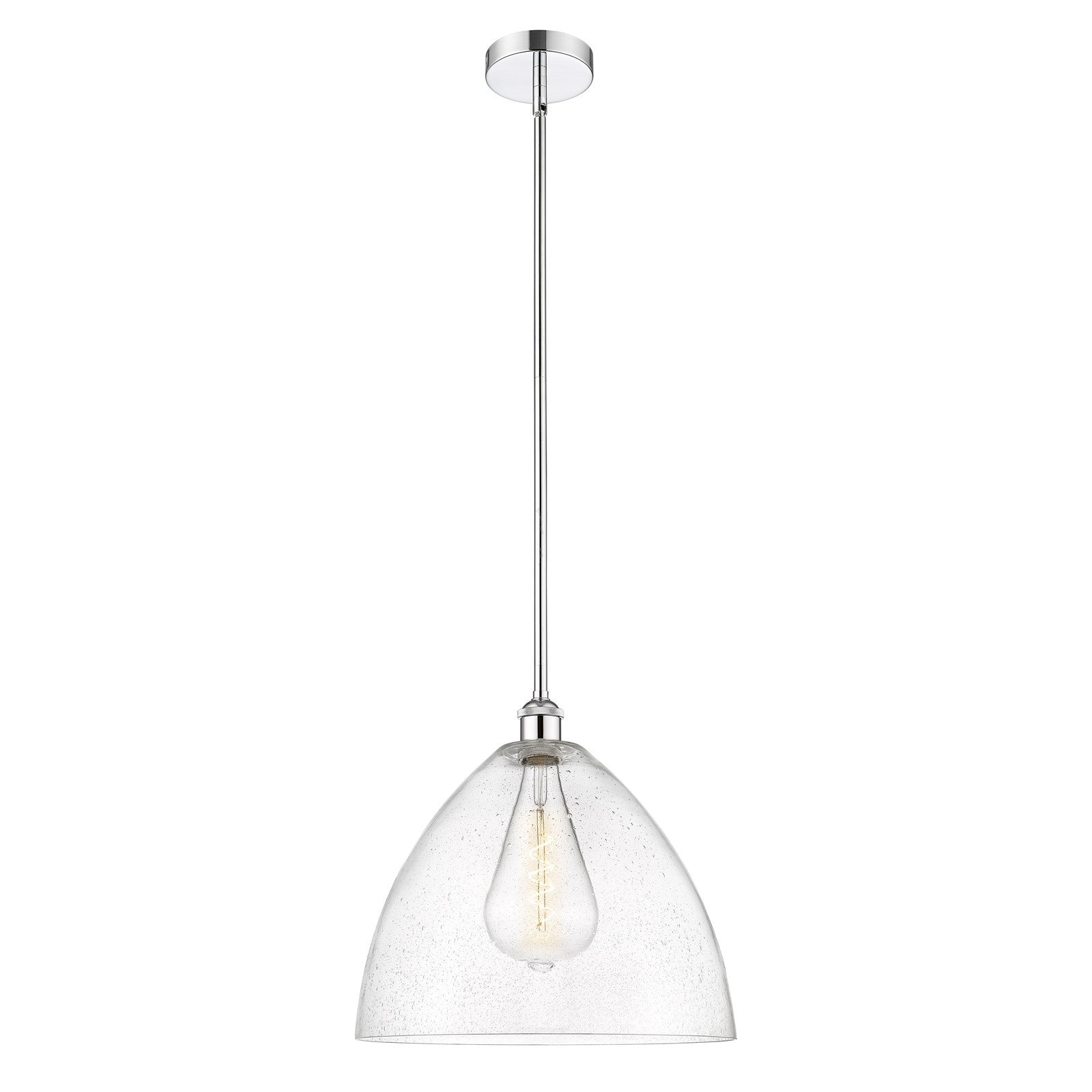 Innovations Bristol 16in 1-Light Pendant | Industrial Polished Chrome Steel and Seedy Glass Dome | Kitchen Island & Dining | Model 616-1S-PC-GBD-164-LED