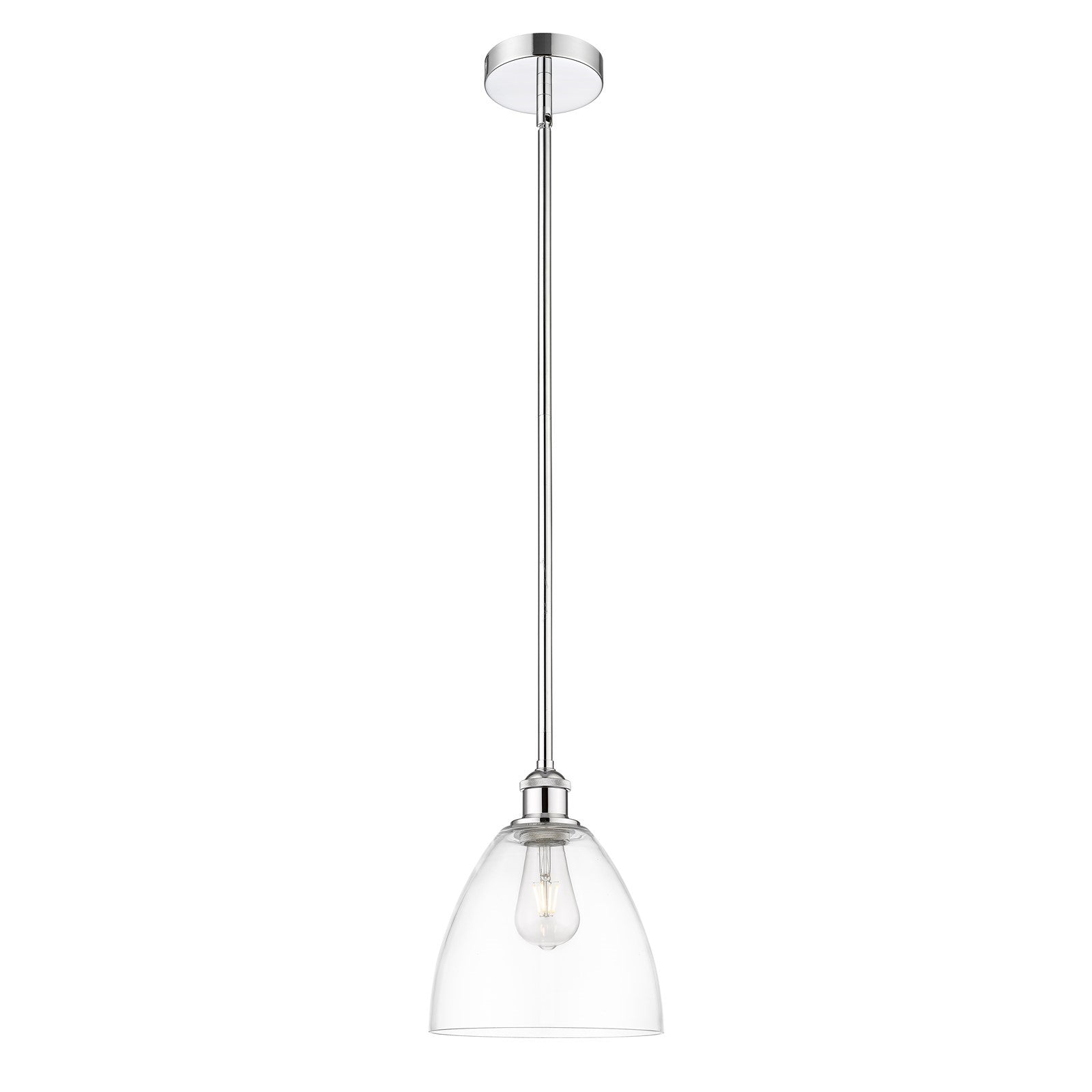 Innovations Bristol 9in 1-Light Mini Pendant | Industrial Polished Chrome Steel and Clear Glass | Kitchen Island & Dining | Model 616-1S-PC-GBD-92-LED