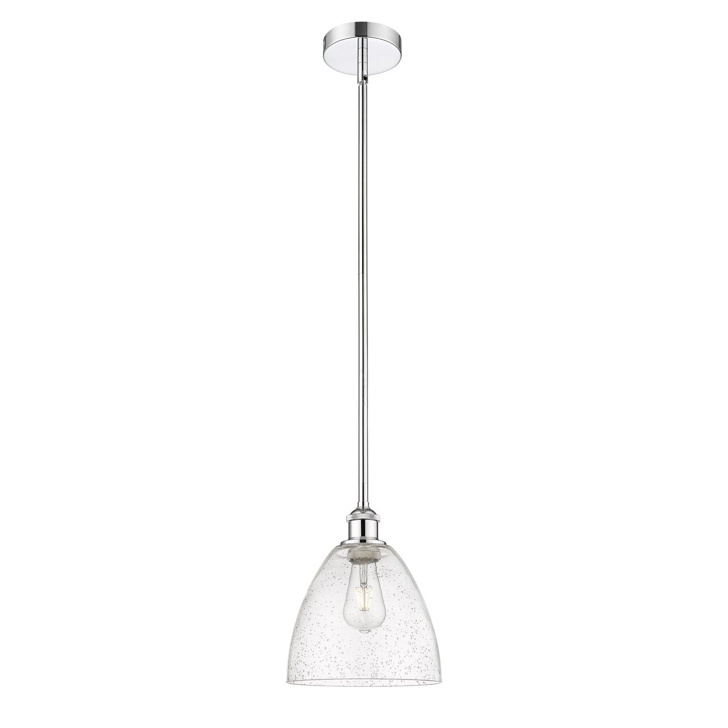Innovations Bristol 9in 1-Light Mini Pendant | Industrial Polished Chrome Steel and Seedy Glass Dome | Kitchen Island & Dining | Model 616-1S-PC-GBD-94