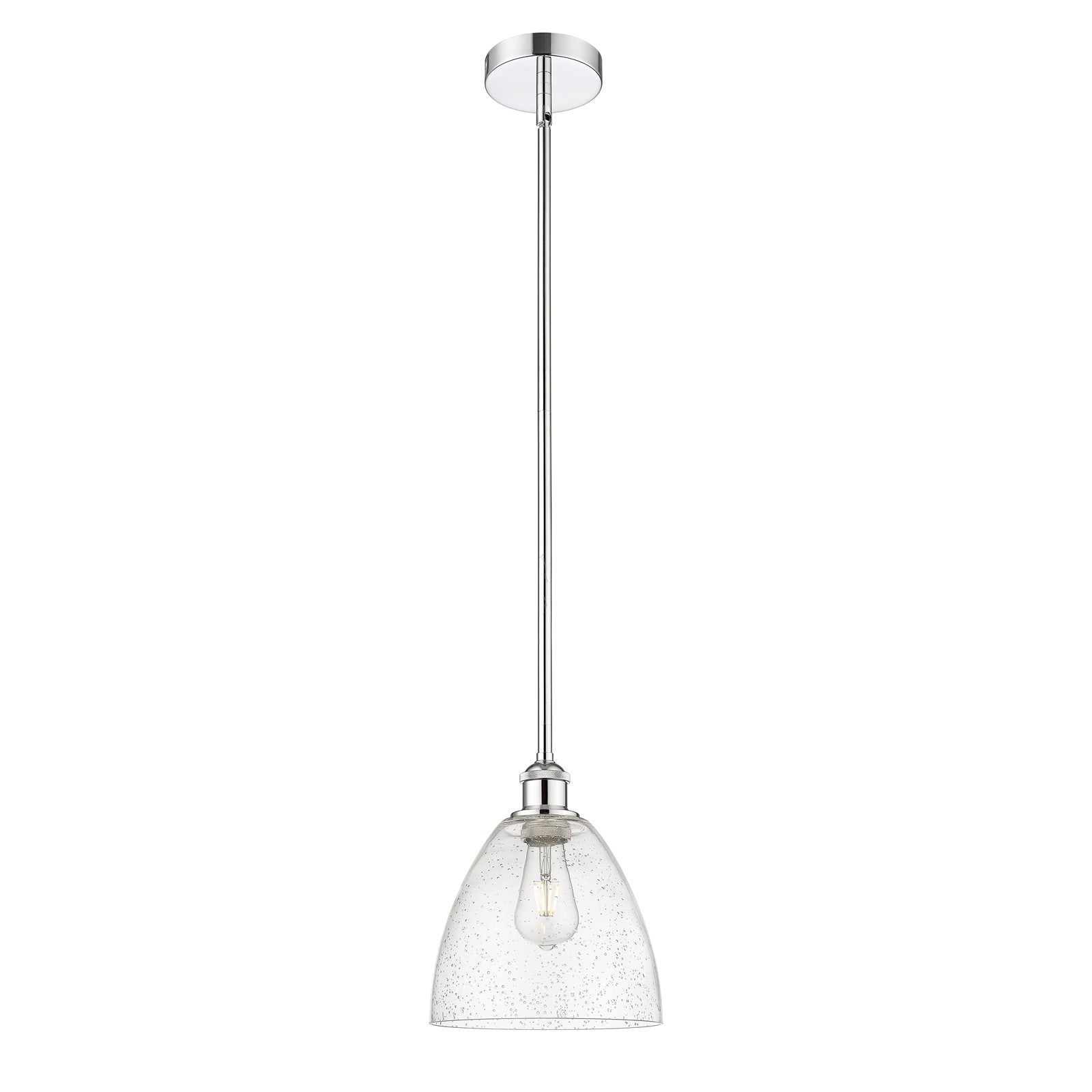 Innovations Bristol 9in 1-Light Mini Pendant | Industrial Polished Chrome Steel and Seedy Glass Dome | Kitchen Island & | Model 616-1S-PC-GBD-94-LED