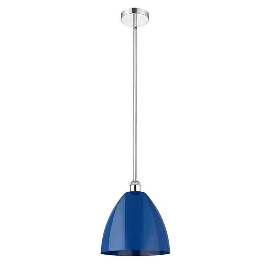 Innovations Plymouth 12in 1-Light Mini Pendant | Industrial Farmhouse Polished Chrome and Matte Blue Metal | Kitchen | Model 616-1S-PC-MBD-12-BL-LED