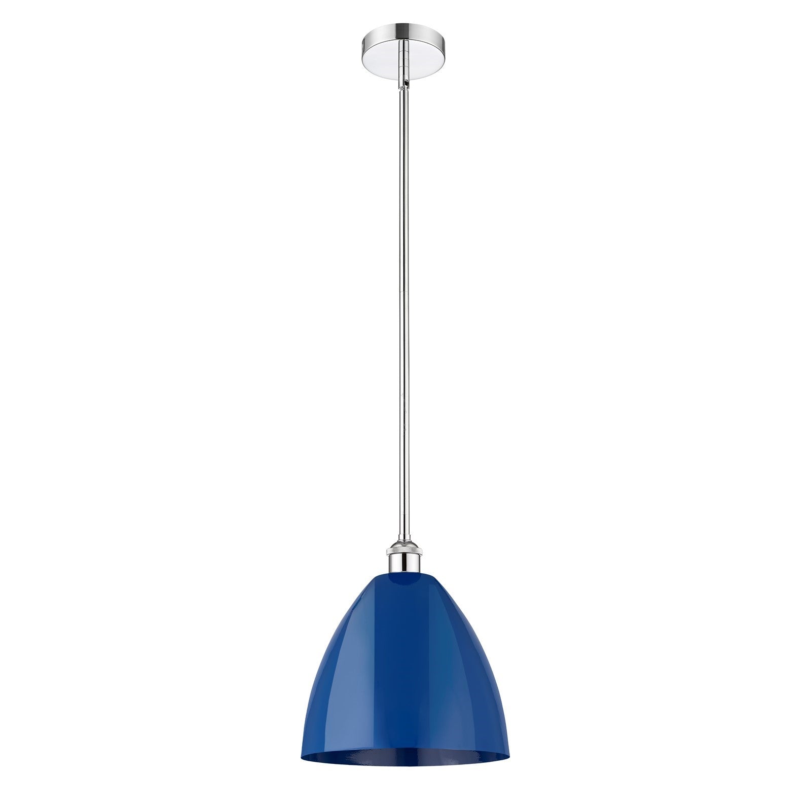 Innovations Plymouth 12in 1-Light Mini Pendant | Industrial Farmhouse Polished Chrome and Matte Blue Metal | Kitchen | Model 616-1S-PC-MBD-12-BL-LED