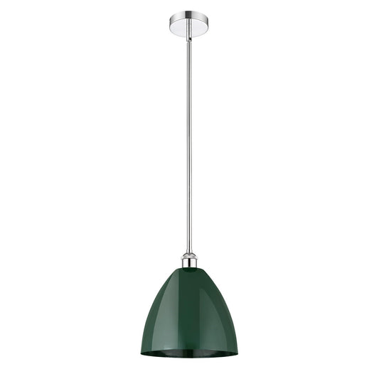 Innovations Plymouth 12in 1-Light Mini Pendant | Industrial Farmhouse Polished Chrome and Matte Green Metal Shade | Kitchen | Model 616-1S-PC-MBD-12-GR