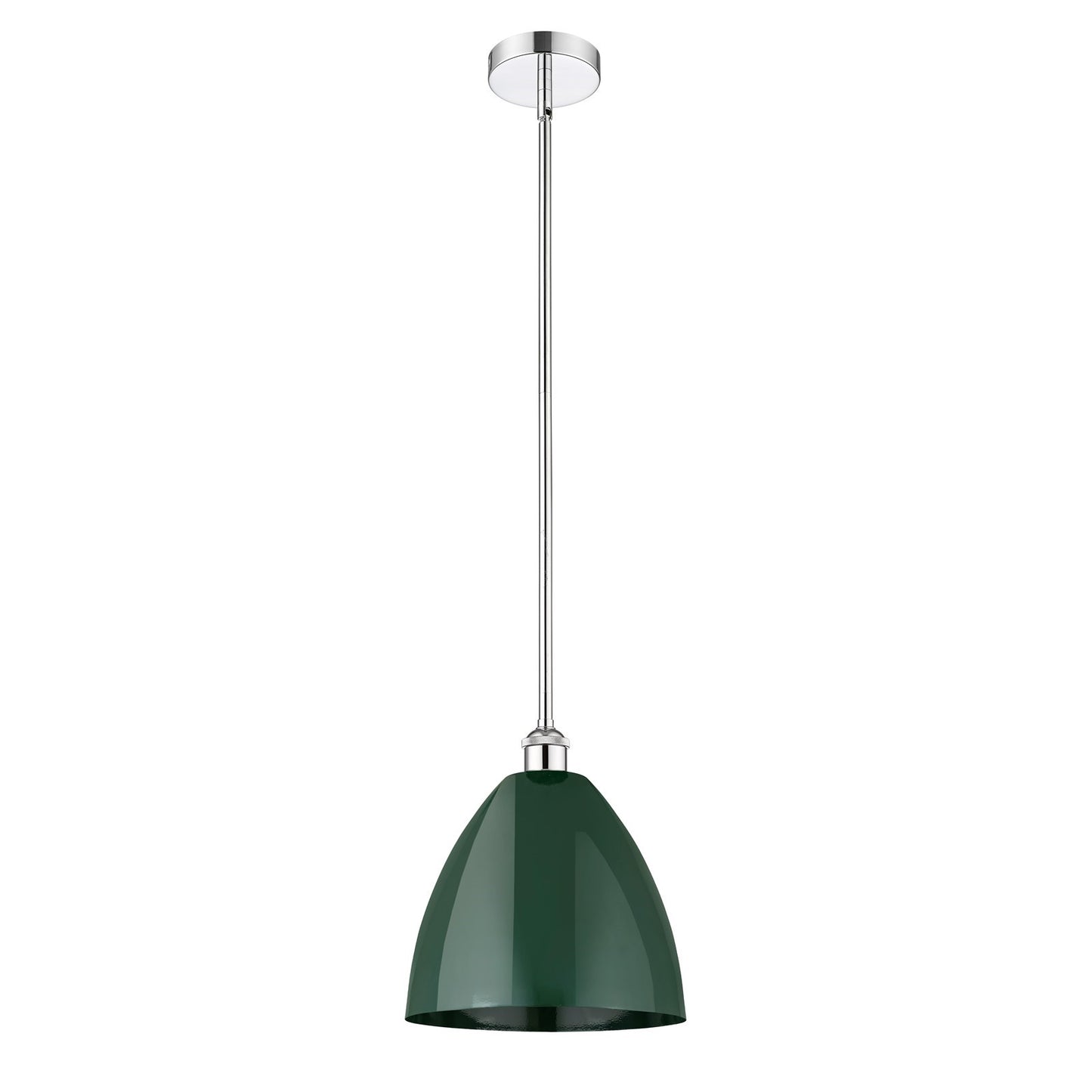 Innovations Plymouth 12in 1-Light Mini Pendant | Industrial Farmhouse Polished Chrome and Matte Green Metal Shade | Kitchen | Model 616-1S-PC-MBD-12-GR
