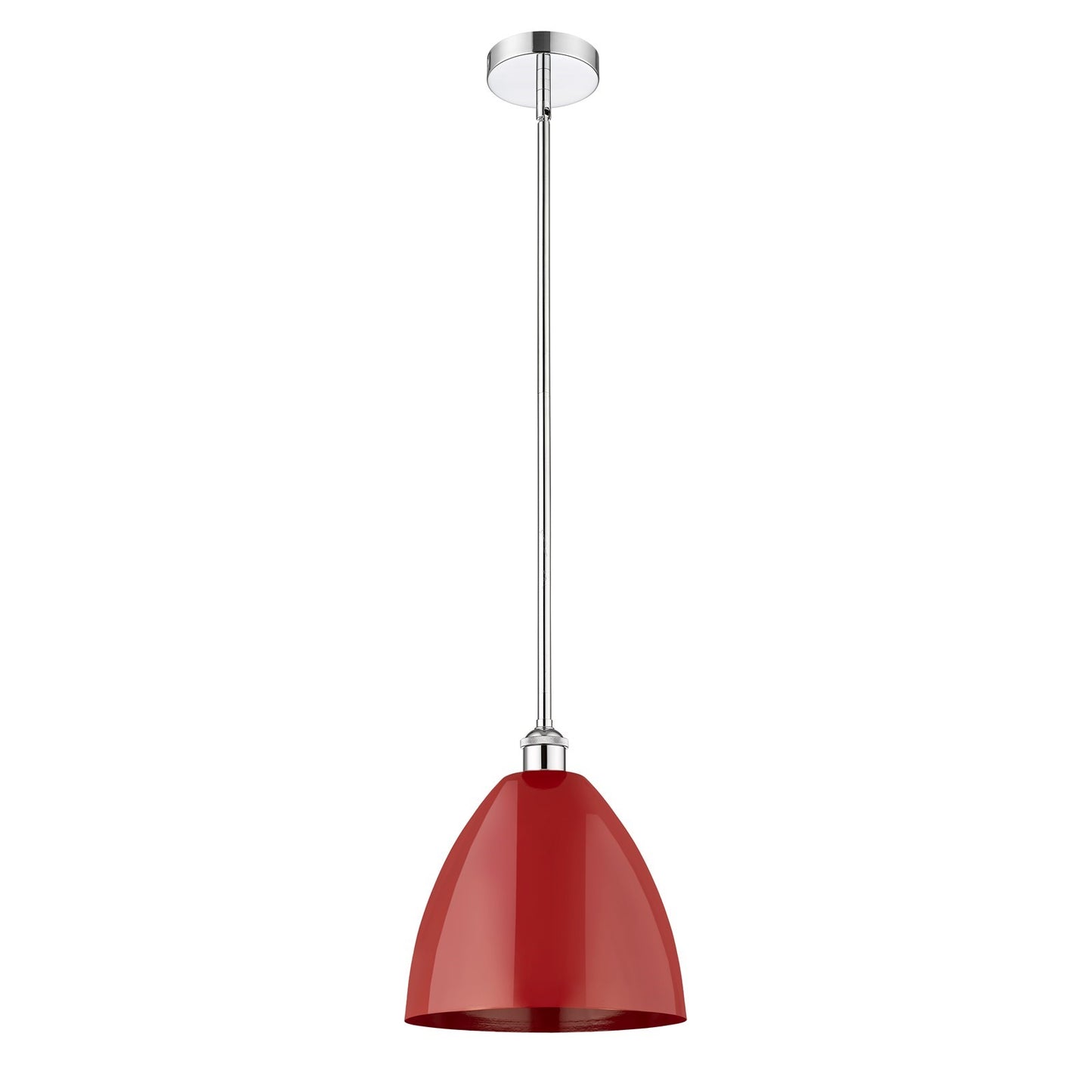 Innovations Plymouth 12in 1-Light Mini Pendant | Industrial Farmhouse Polished Chrome and Matte Red Metal Shade | Kitchen | Model 616-1S-PC-MBD-12-RD