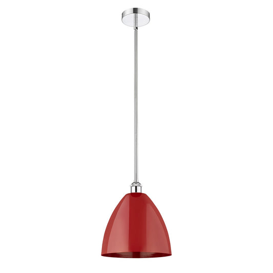 Innovations Plymouth 12in 1-Light Mini Pendant | Industrial Farmhouse Polished Chrome and Matte Red Metal Shade | Kitchen | Model 616-1S-PC-MBD-12-RD