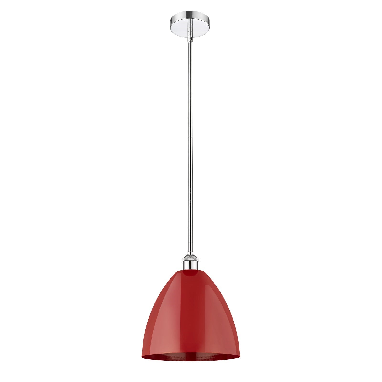 Innovations Plymouth 12in 1-Light Mini Pendant | Industrial Polished Chrome and Matte Red Metal | Kitchen Island & Dining | Model 616-1S-PC-MBD-12-RD-LED