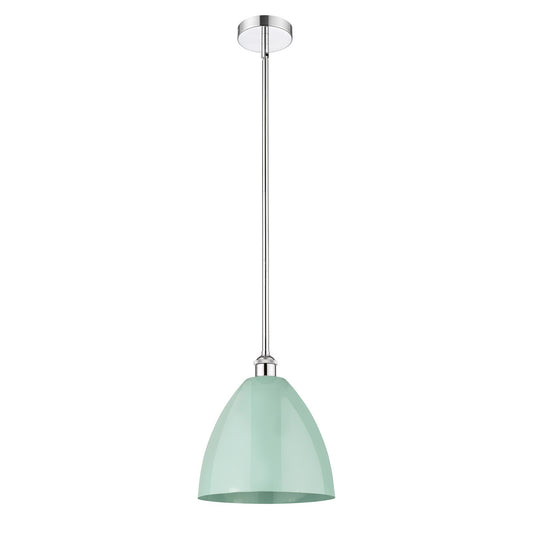 Innovations Plymouth 12in 1-Light Mini Pendant | Industrial Farmhouse Polished Chrome and Matte Seafoam Metal Shade | Kitchen | Model 616-1S-PC-MBD-12-SF