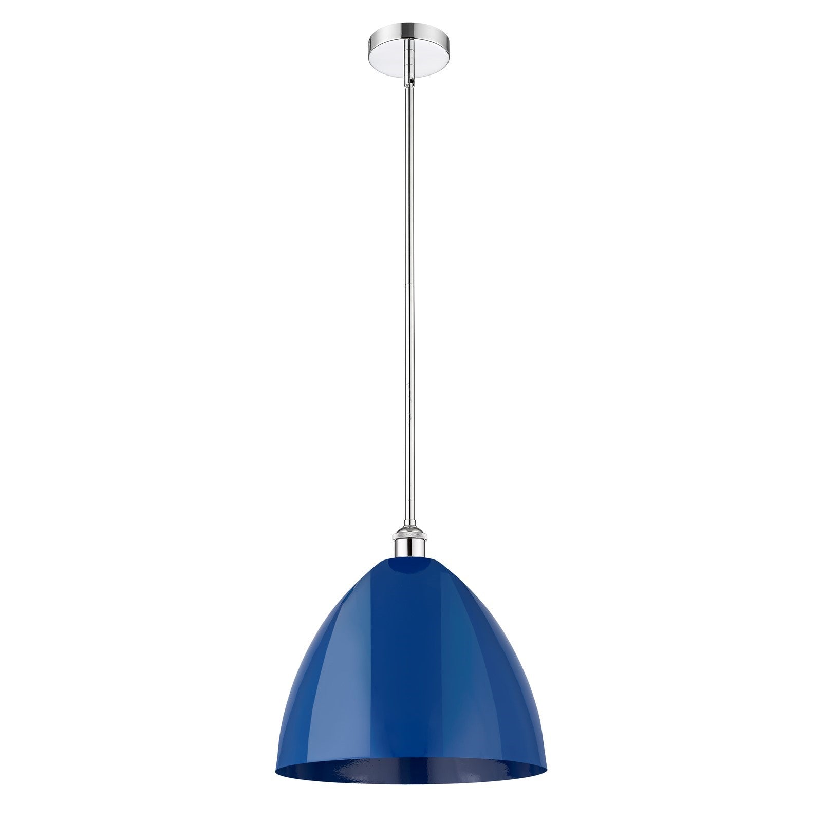 Innovations Plymouth 16in 1-Light Mini Pendant | Industrial Polished Chrome Steel and Matte Blue Metal Shade | Kitchen Island | Model 616-1S-PC-MBD-16-BL