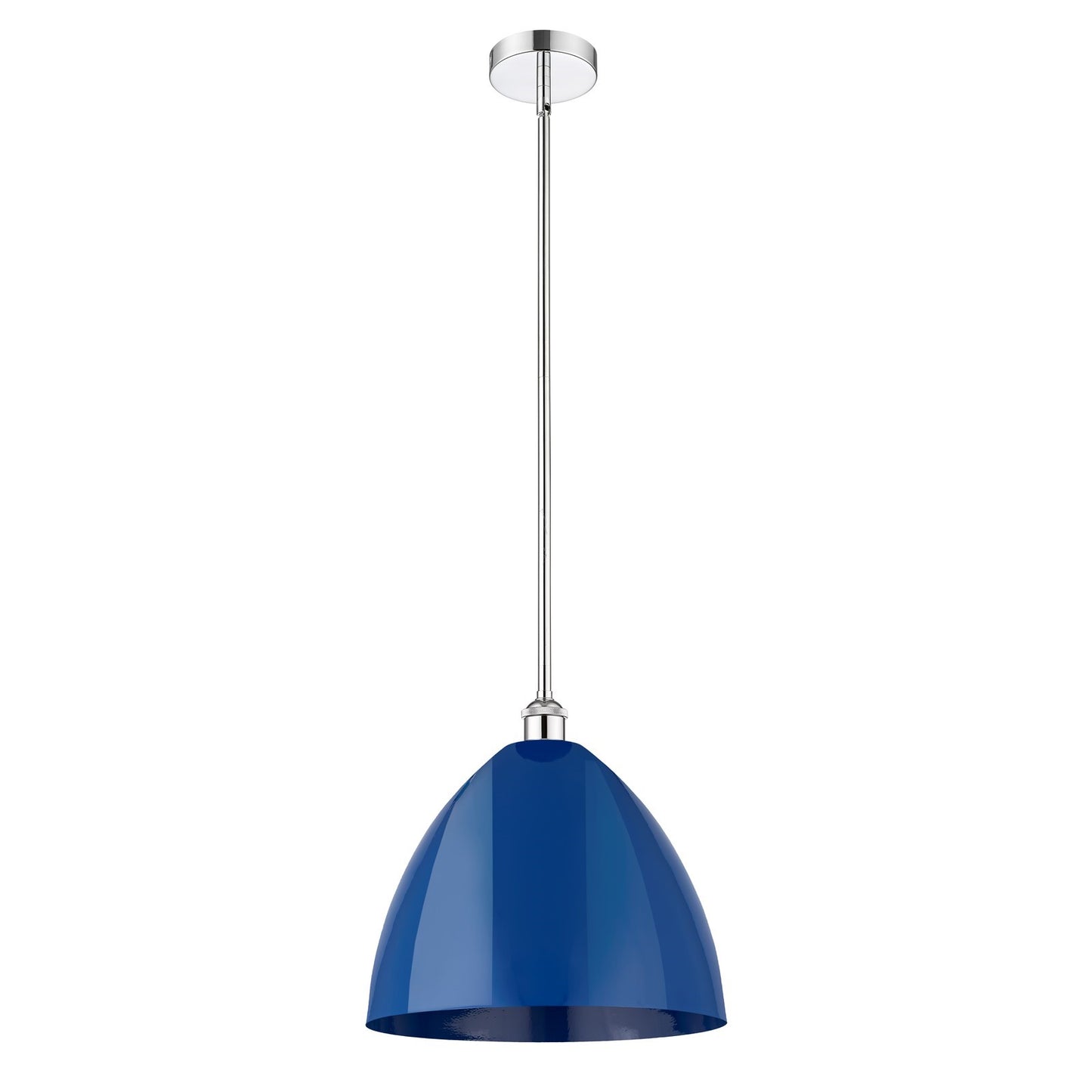 Innovations Plymouth 16in 1-Light Mini Pendant | Industrial Polished Chrome Steel and Matte Blue Metal Shade | Kitchen Island | Model 616-1S-PC-MBD-16-BL