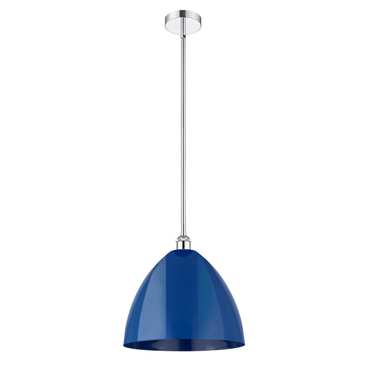 Innovations Plymouth 16in 1-Light Mini Pendant | Industrial Farmhouse Polished Chrome and Matte Blue Metal | Kitchen | Model 616-1S-PC-MBD-16-BL-LED