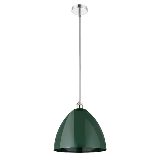 Innovations Plymouth 16in 1-Light Mini Pendant | Industrial Polished Chrome and Matte Green Metal Shade | Kitchen Island & | Model 616-1S-PC-MBD-16-GR