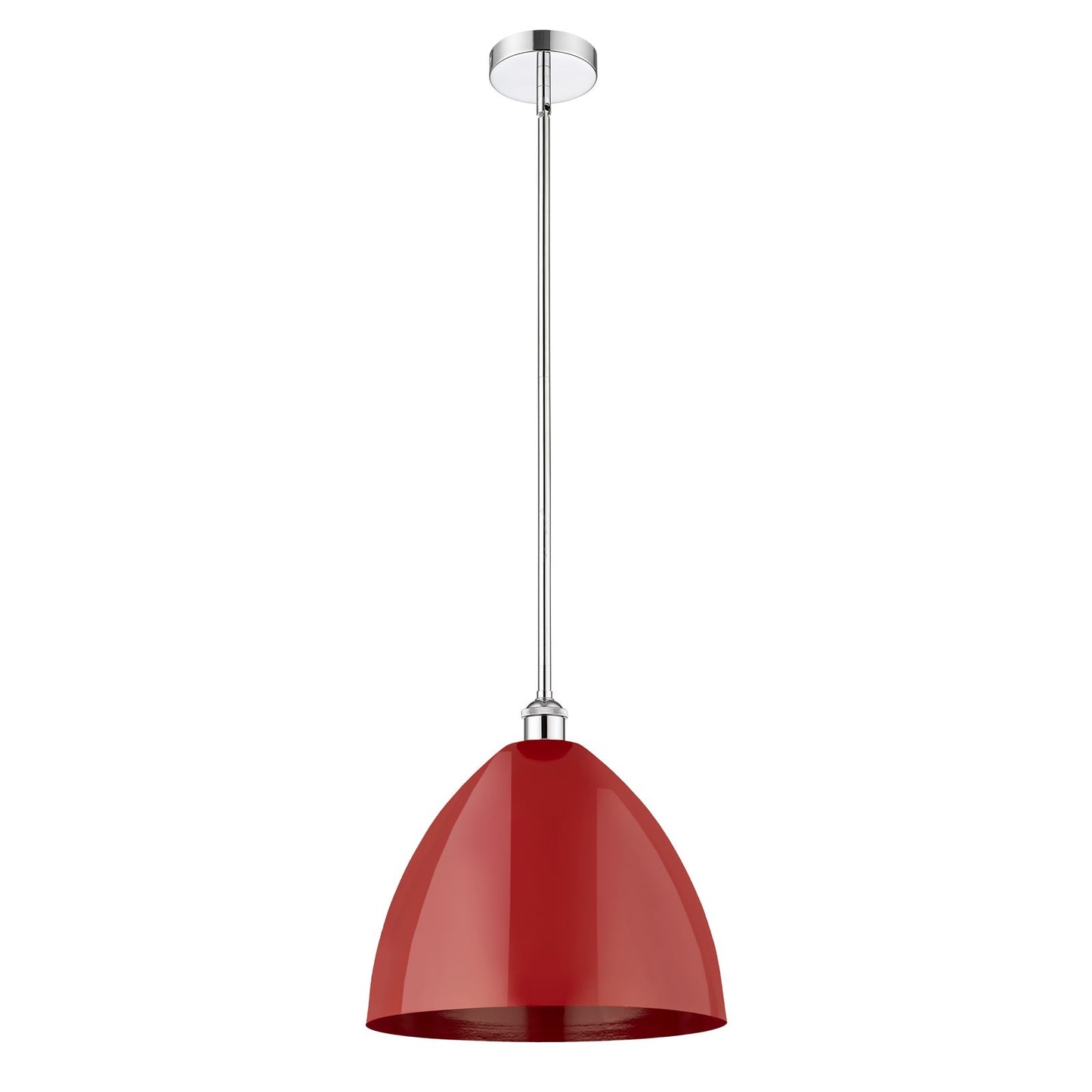 Innovations Plymouth 16in 1-Light Mini Pendant | Industrial Polished Chrome and Matte Red Metal Shade | Kitchen Island & | Model 616-1S-PC-MBD-16-RD