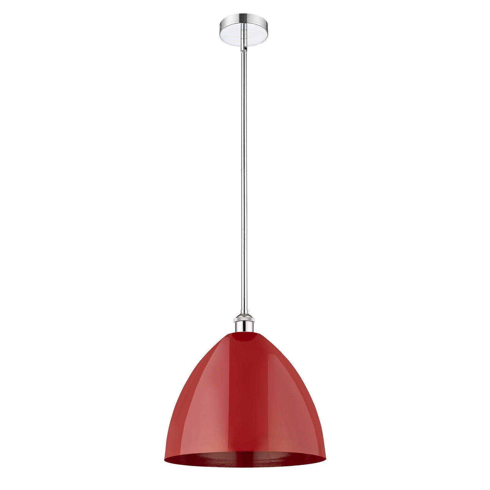 Innovations Plymouth 16in 1-Light Mini Pendant | Industrial Polished Chrome and Matte Red Metal Shade | Kitchen Island & | Model 616-1S-PC-MBD-16-RD