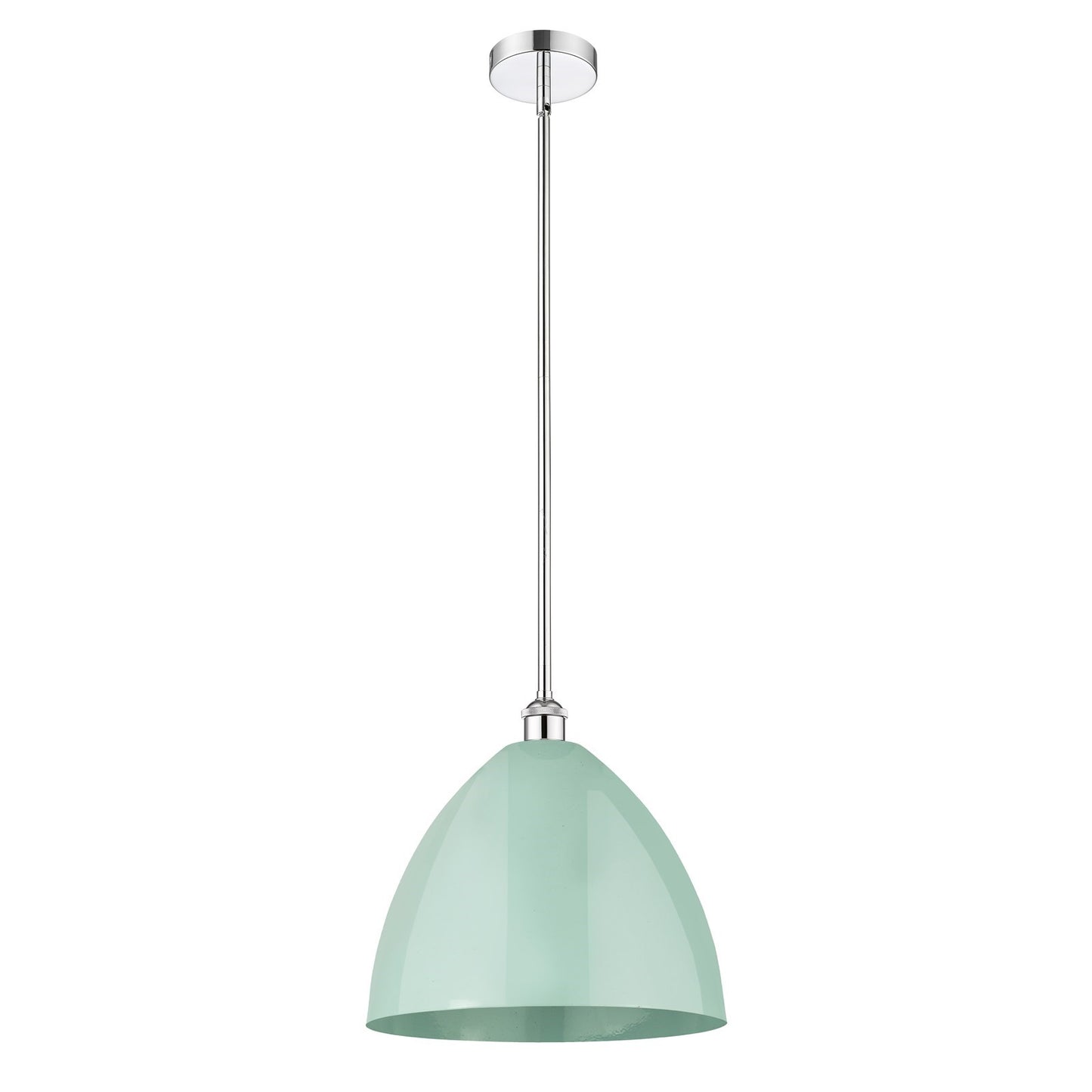 Innovations Plymouth 16in 1-Light Mini Pendant | Industrial Farmhouse Polished Chrome and Matte Seafoam Metal Shade | Model 616-1S-PC-MBD-16-SF-LED