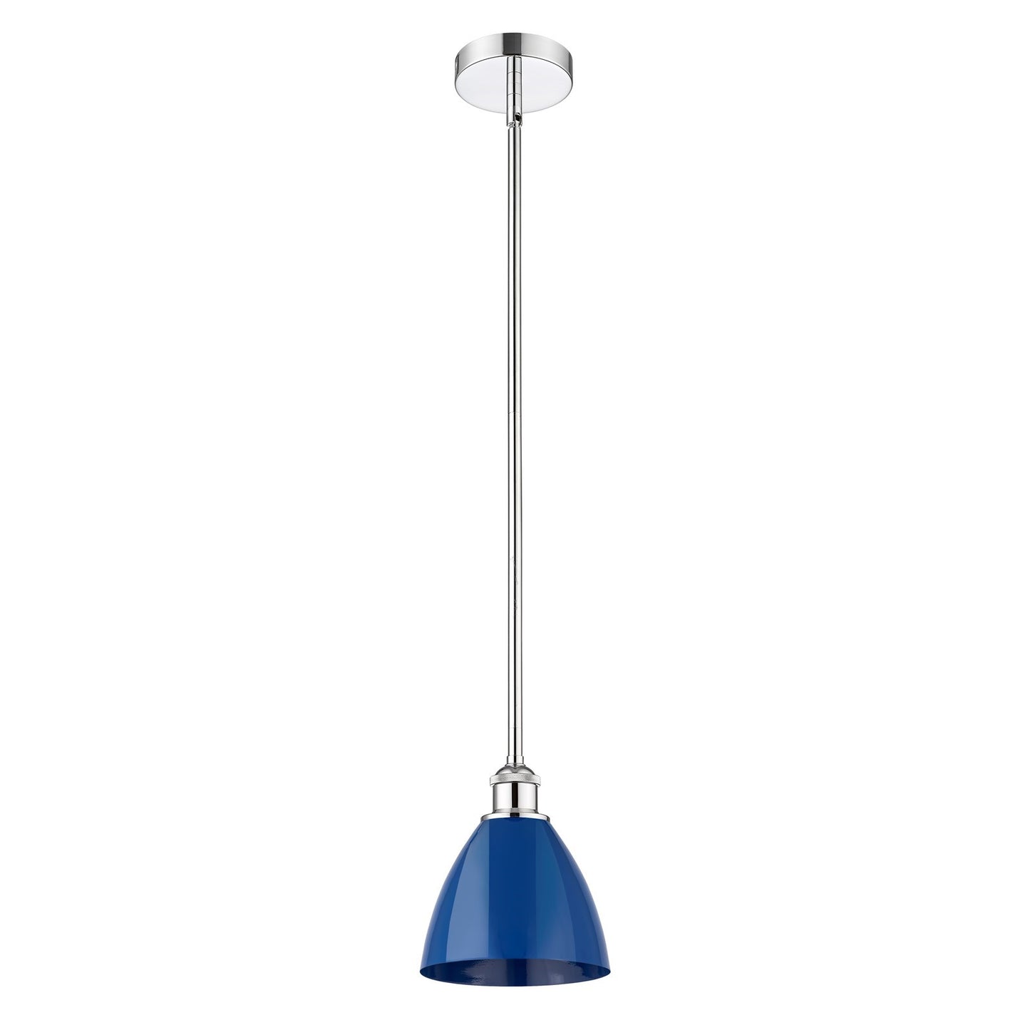 Innovations Plymouth 7.5in 1-Light Mini Pendant | Industrial Farmhouse Polished Chrome and Matte Blue Metal | Kitchen | Model 616-1S-PC-MBD-75-BL-LED