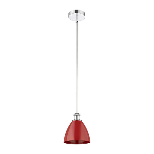 Innovations Plymouth 8in 1-Light Mini Pendant | Industrial Polished Chrome and Matte Red Metal | Kitchen Island & Dining Room | Model 616-1S-PC-MBD-75-RD