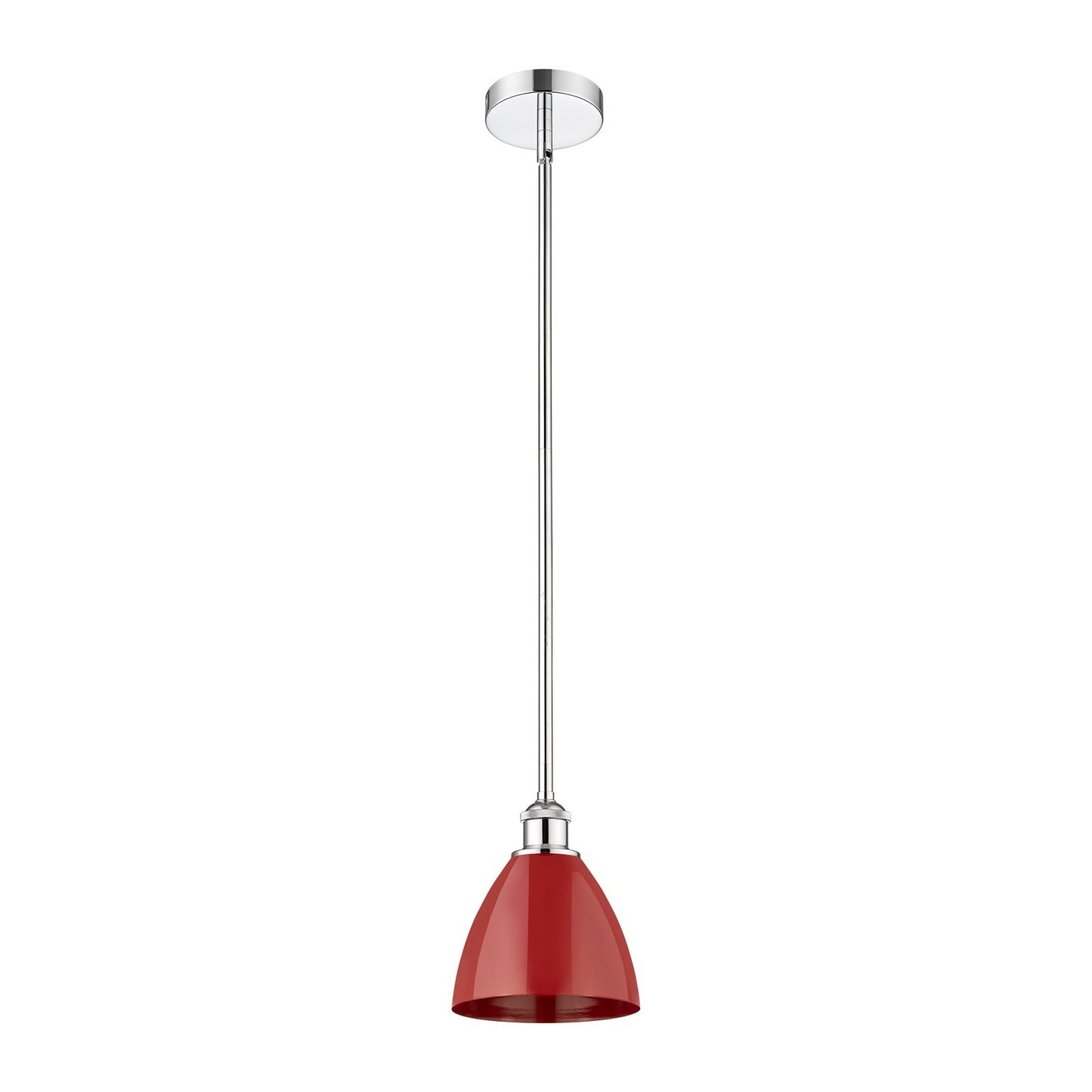 Innovations Plymouth 7.5in 1-Light Mini Pendant | Industrial Farmhouse Polished Chrome and Matte Red Metal | Kitchen | Model 616-1S-PC-MBD-75-RD-LED