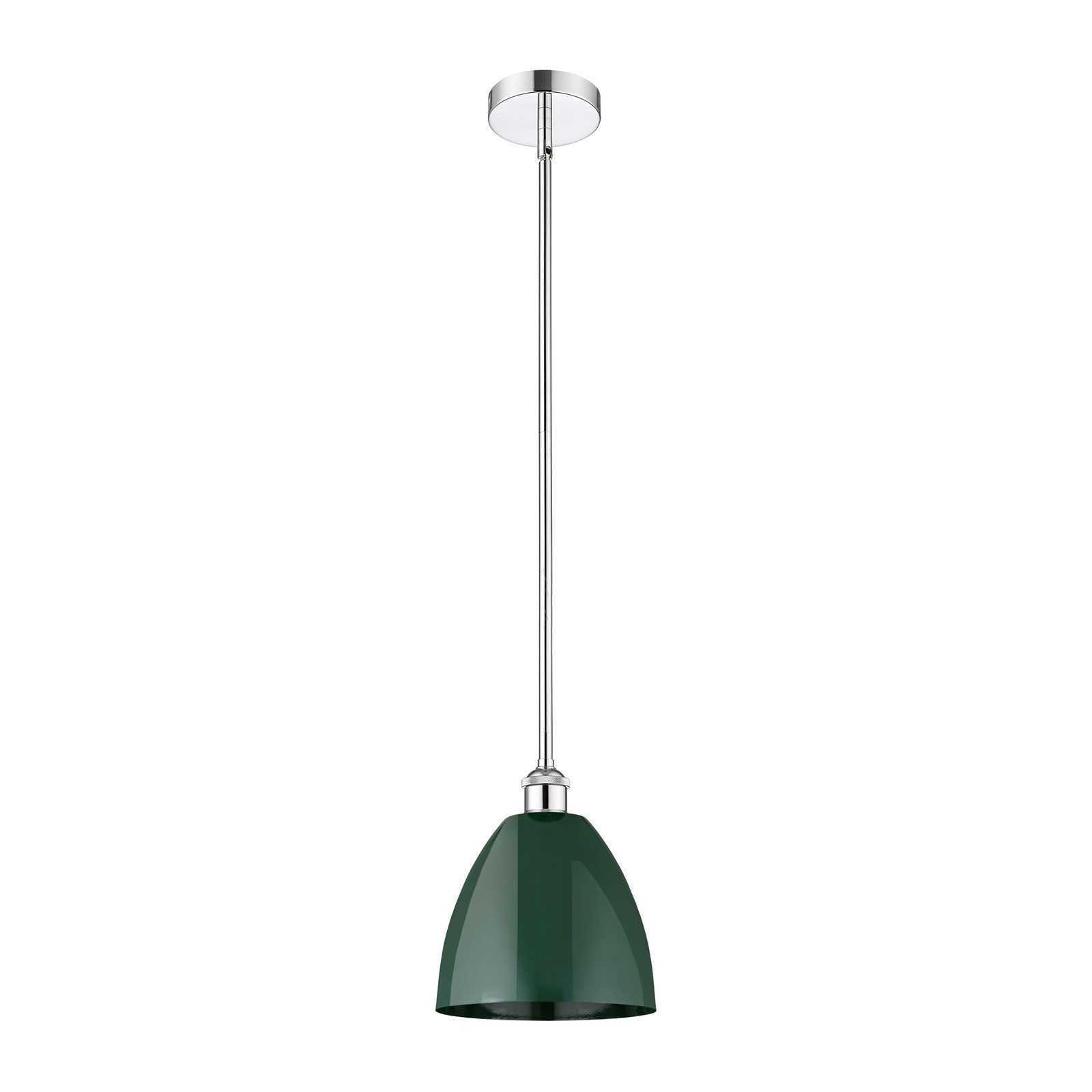 Innovations Plymouth 9in 1-Light Mini Pendant | Industrial Polished Chrome Steel and Matte Green Metal | Kitchen Island & | Model 616-1S-PC-MBD-9-GR