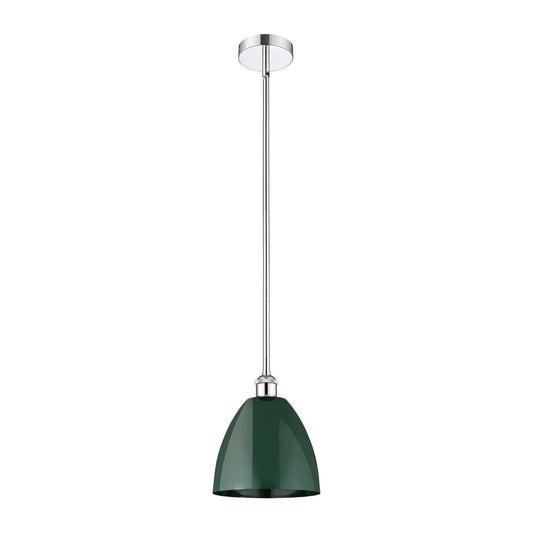Innovations Plymouth 9in 1-Light Mini Pendant | Industrial Polished Chrome Steel and Matte Green Metal | Kitchen Island & | Model 616-1S-PC-MBD-9-GR