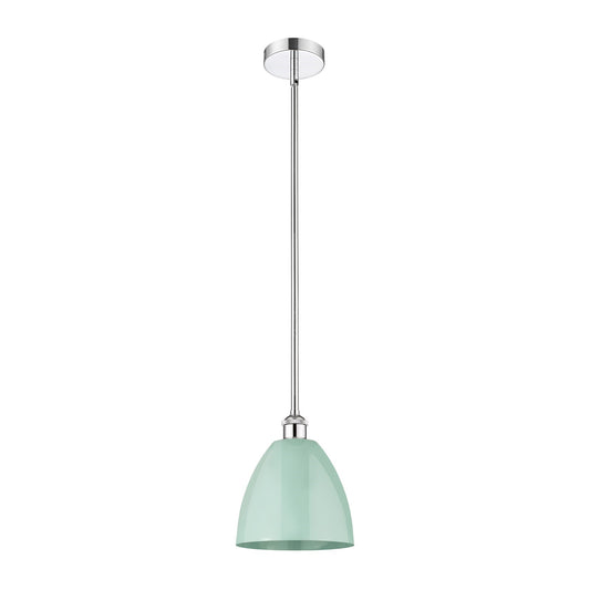 Innovations Plymouth 9in 1-Light Mini Pendant | Industrial Farmhouse Polished Chrome and Matte Seafoam Metal Shade | Kitchen | Model 616-1S-PC-MBD-9-SF
