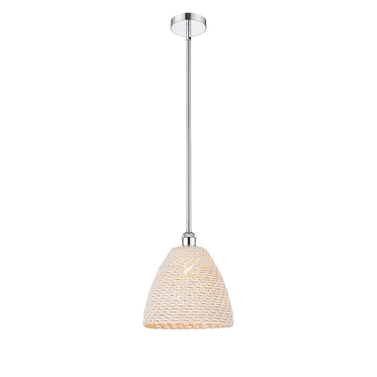 Innovations Bristol Natural 12in 1-Light Mini Pendant | Farmhouse Polished Chrome and Natural Fiber Dome | Kitchen Island & | Model 616-1S-PC-NBD-12-NAT