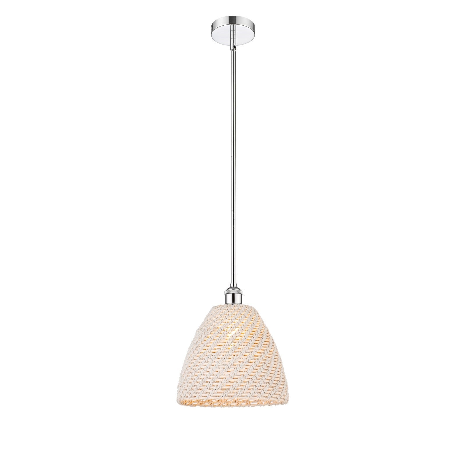 Innovations Bristol Natural 12in 1-Light Mini Pendant | Farmhouse Polished Chrome and Natural Fiber Dome | Kitchen Island & | Model 616-1S-PC-NBD-12-NAT