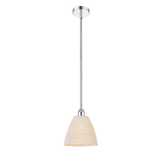 Innovations Bristol Natural 9in 1-Light Mini Pendant | Polished Chrome Steel and Natural Fiber Dome Shade | Farmhouse Kitchen | Model 616-1S-PC-NBD-9-NAT