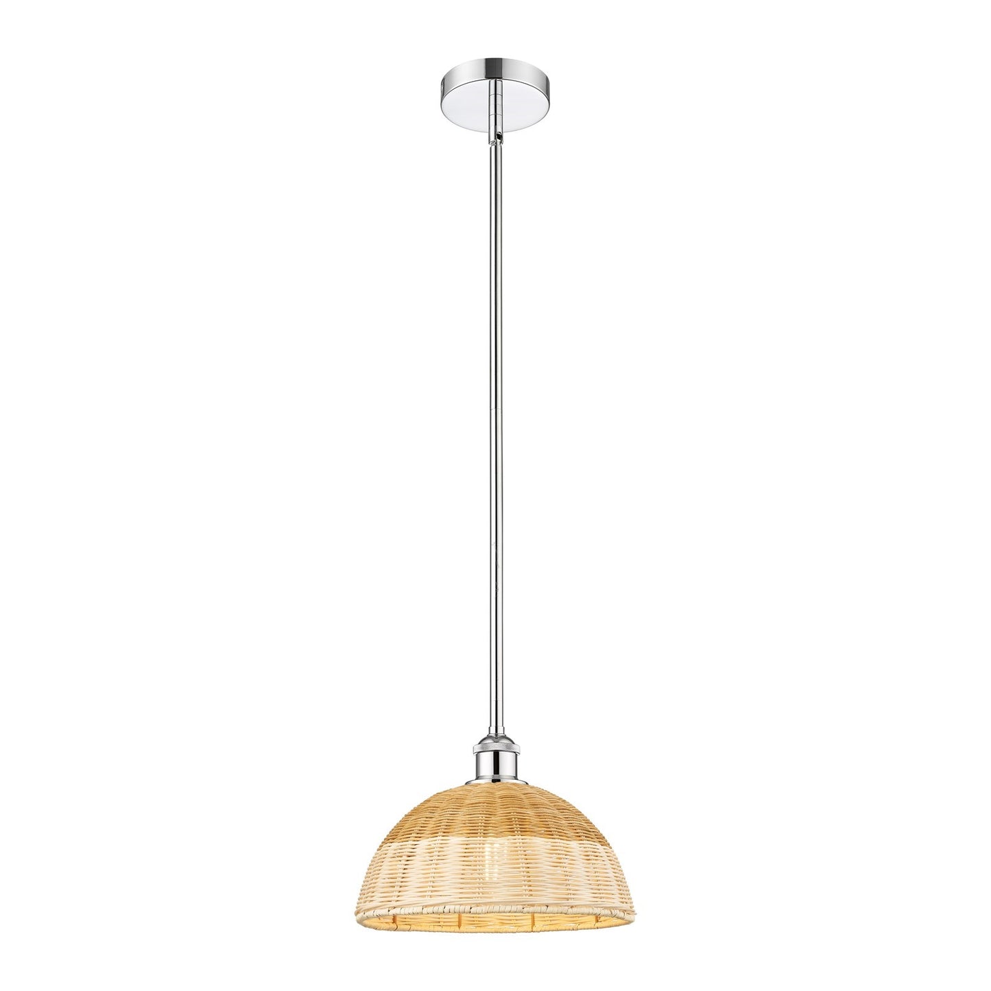 Innovations Bristol Natural II 12in 1-Light Mini Pendant | Industrial Polished Chrome and Matte Black Natural Fiber | Model 616-1S-PC-NBD2-12-NAT