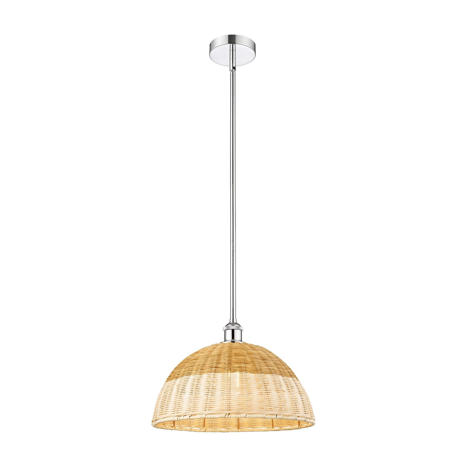Innovations Bristol Natural II 16in 1-Light Mini Pendant | Industrial Polished Chrome and Matte Black Natural Fiber | Model 616-1S-PC-NBD2-16-NAT