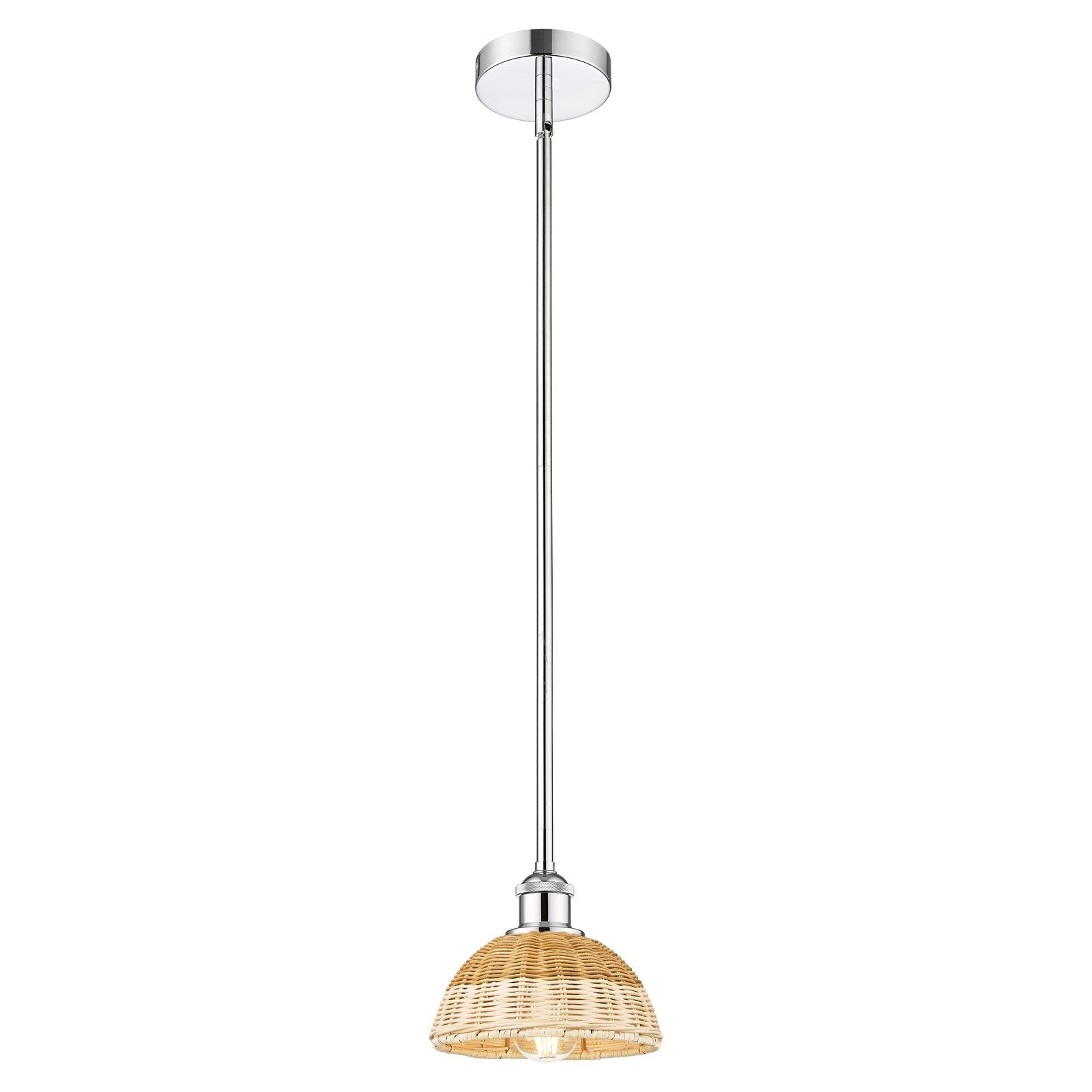 Innovations Bristol Natural II 8in 1-Light Mini Pendant | Industrial Polished Chrome and Matte Black Natural Fiber | Kitchen | Model 616-1S-PC-NBD2-75-NAT