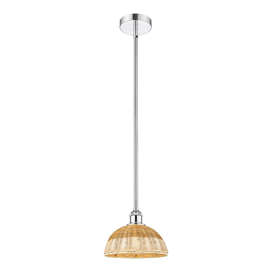 Innovations Lighting Bristol Natural II 9in 1-Light Mini Pendant | Industrial Polished Chrome and Matte Black Natural Fiber | Model 616-1S-PC-NBD2-9-NAT
