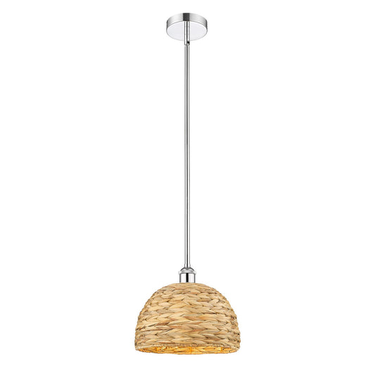 Innovations Woven Rattan 12in 1-Light Mini Pendant | Industrial Polished Chrome Steel and Natural Fiber Shade | Kitchen | Model 616-1S-PC-RBD-12-NAT