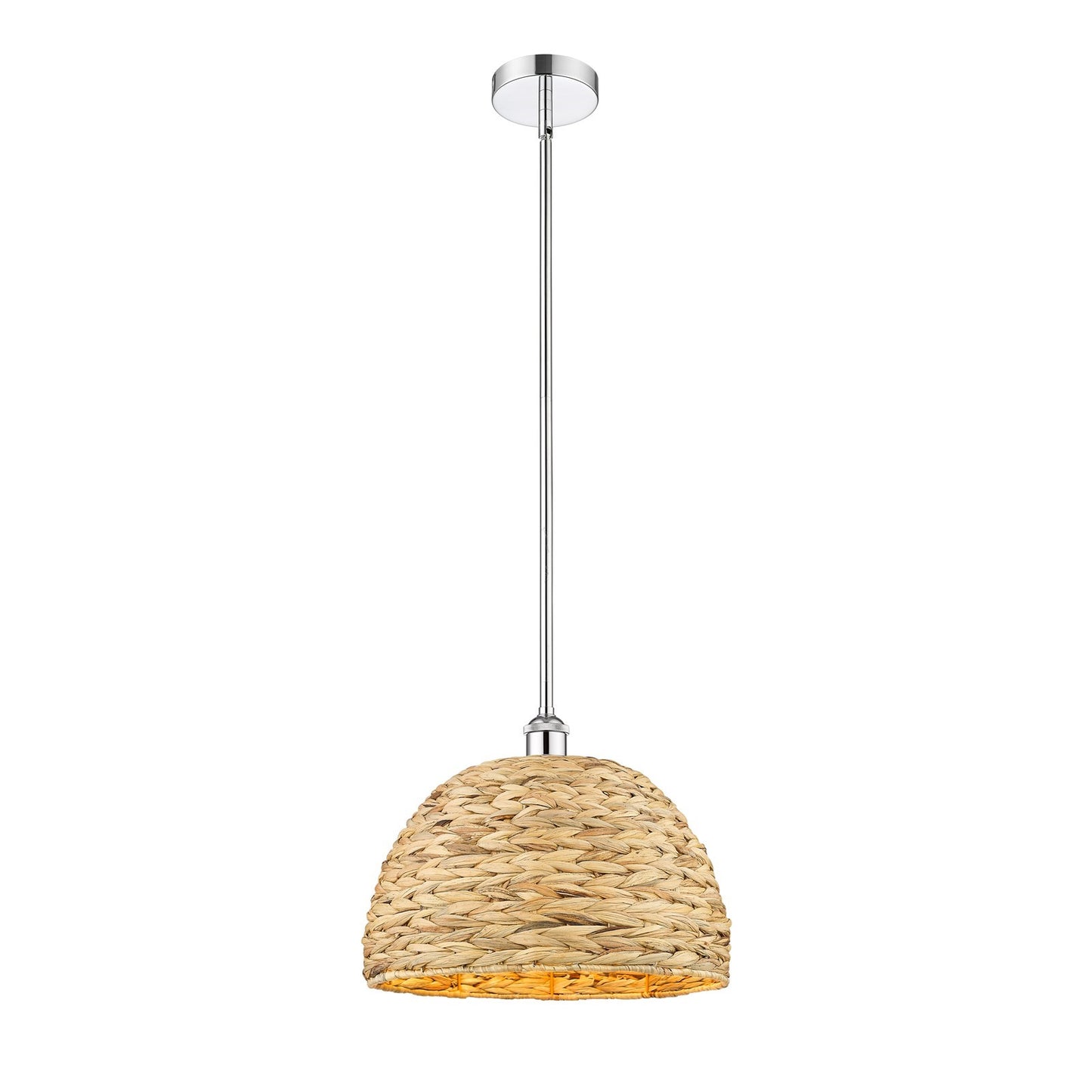 Innovations Woven Rattan 16in 1-Light Mini Pendant | Industrial Polished Chrome and Natural Fiber | Kitchen Island & Dining | Model 616-1S-PC-RBD-16-NAT