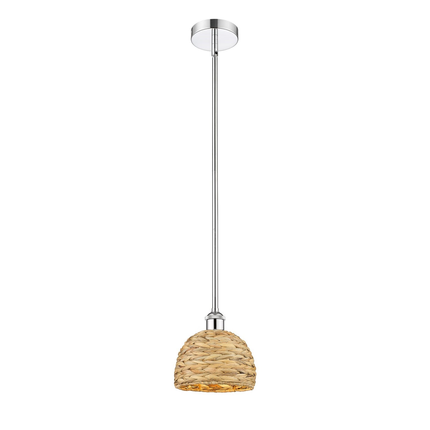 Innovations Woven Rattan 8in 1-Light Mini Pendant | Rustic Farmhouse Polished Chrome and Natural Woven Rattan | Kitchen Island | Model 616-1S-PC-RBD-8-NAT