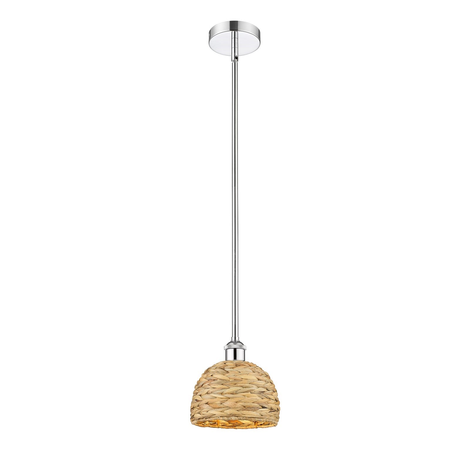 Innovations Woven Rattan 8in 1-Light Mini Pendant | Rustic Farmhouse Polished Chrome and Natural Woven Rattan | Kitchen Island | Model 616-1S-PC-RBD-8-NAT