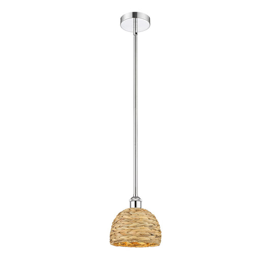 Innovations Woven Rattan 8in 1-Light Mini Pendant | Rustic Farmhouse Polished Chrome and Natural Woven Rattan | Kitchen Island | Model 616-1S-PC-RBD-8-NAT