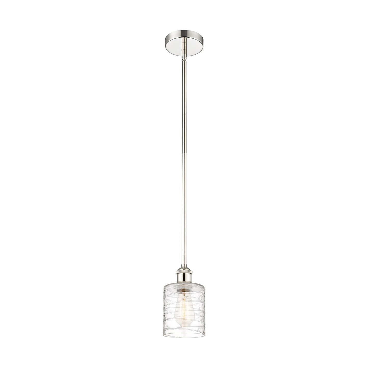 Innovations Cobbleskill 5in 1-Light Mini Pendant | Art Nouveau Polished Nickel Steel and Deco Swirl Clear Glass | Kitchen Island & | Model 616-1S-PN-G1113