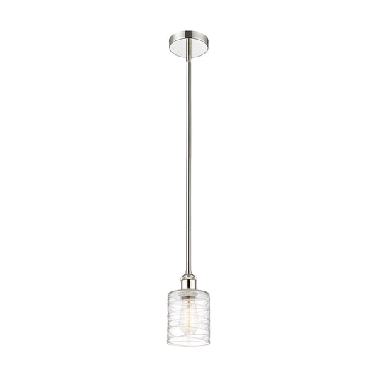 Innovations Cobbleskill 5in 1-Light Mini Pendant | Art Nouveau Polished Nickel Steel and Deco Swirl Clear Glass | Kitchen Island & | Model 616-1S-PN-G1113