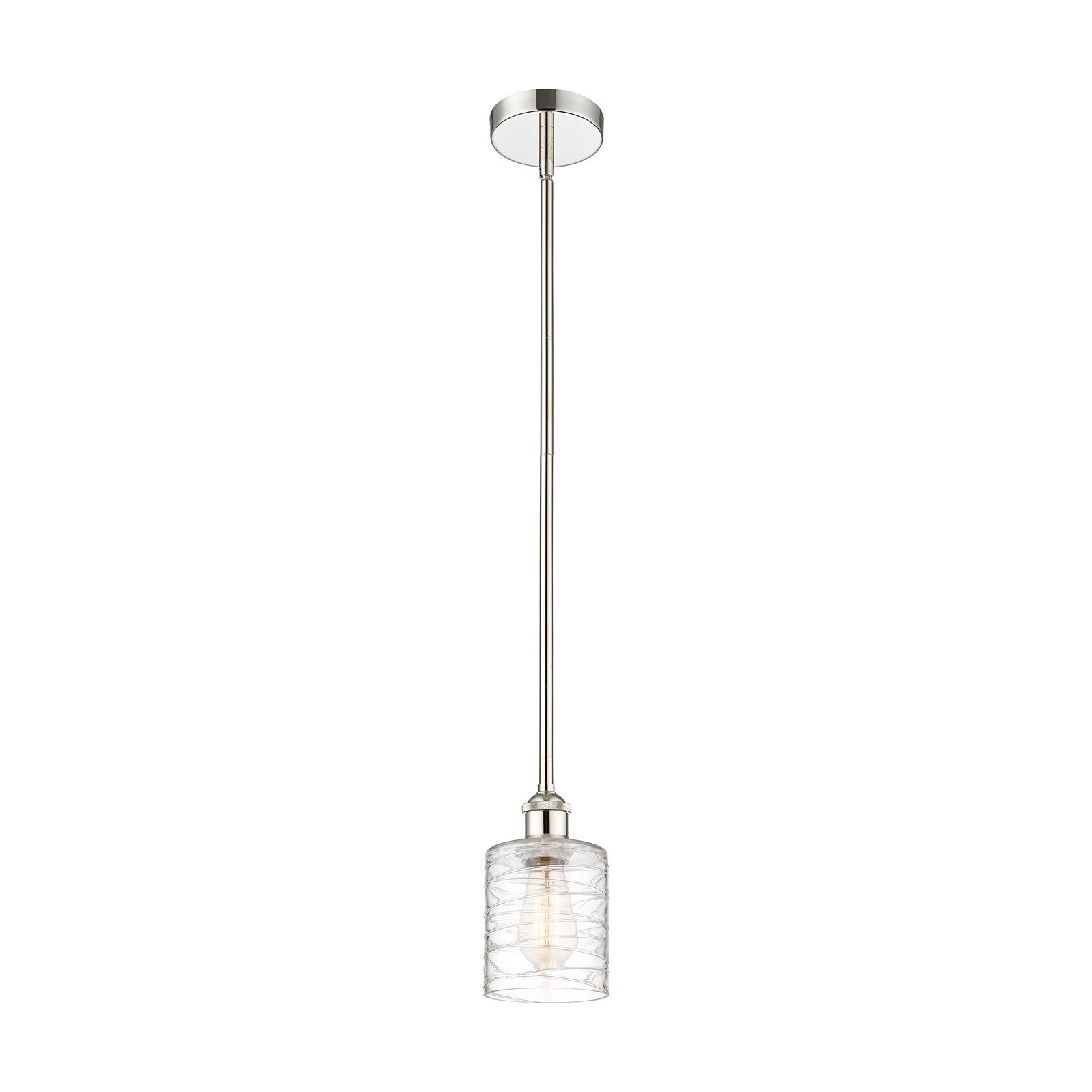 Innovations Cobbleskill 5in 1-Light Mini Pendant | Art Nouveau Polished Nickel Steel and Deco Swirl Clear Glass | Kitchen Island & | Model 616-1S-PN-G1113